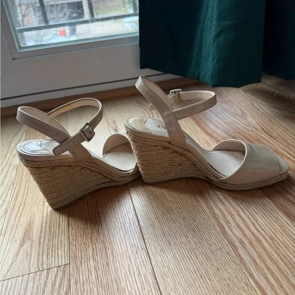 Prada Patent Leather Nude Espadrille Wedge Sandals Size 36.5 US 6.5 - Picture 7 of 9